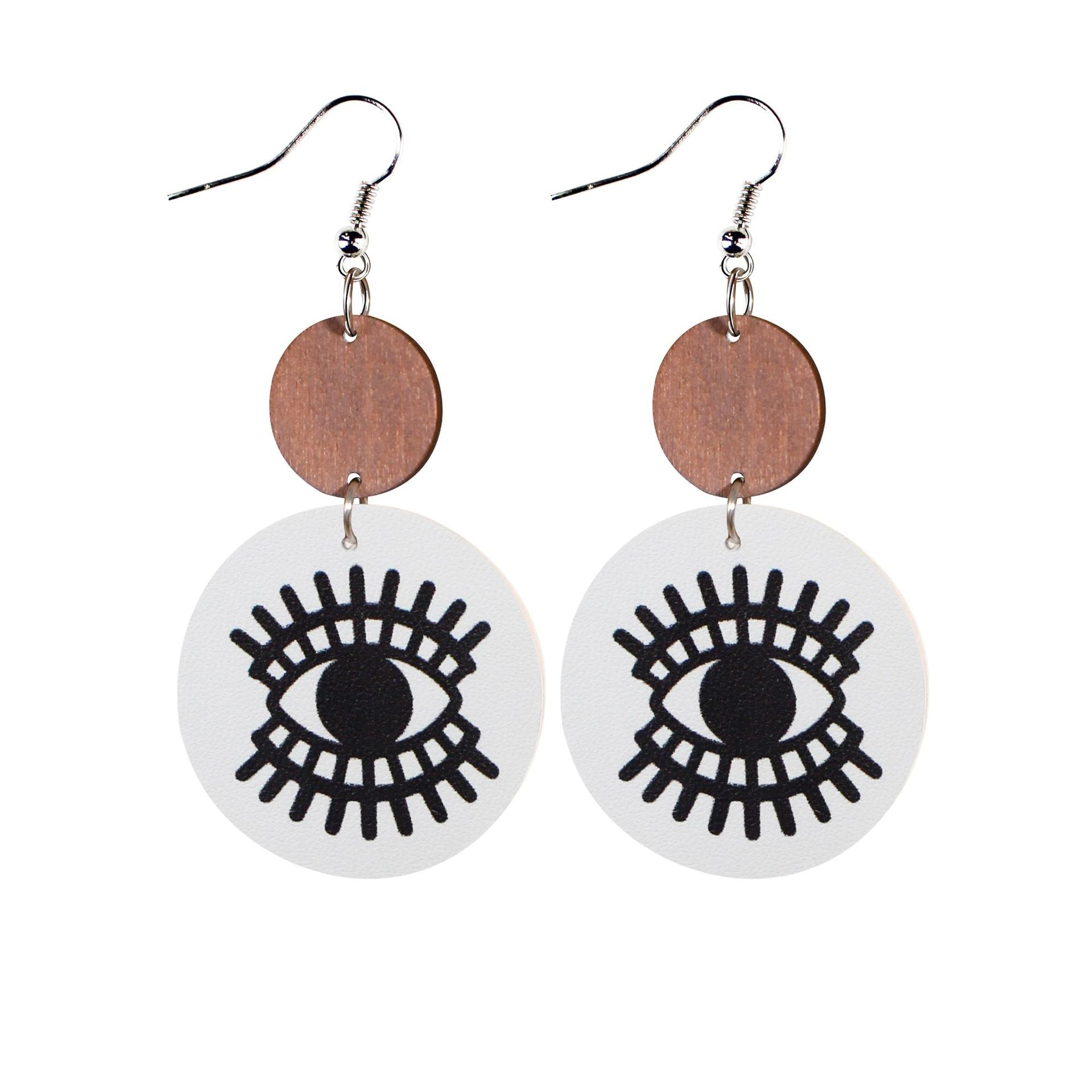 Pendientes de madera de cuero redonda de leopardo de leopardo